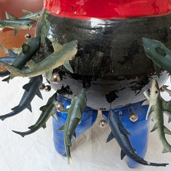 Crazy, Bold, Objet d'Art Ceramic Art Pottery Sculpture, Planter with Fish - Picture 11 of 15